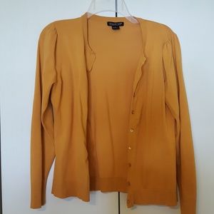 2 piece mustard cardigan and sleeveless top